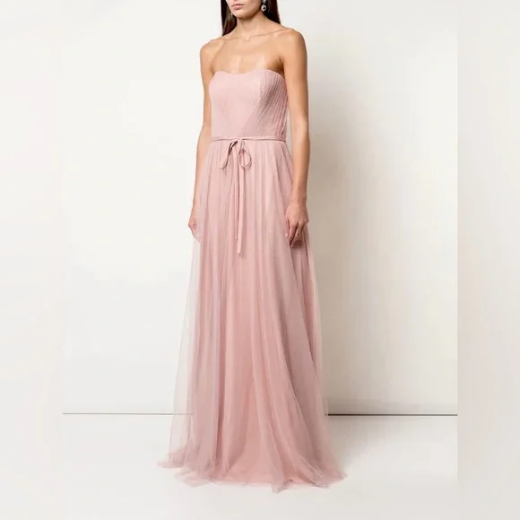 open lace back dress Blush Pink Strapless Ball Gown Formal Prom Dress with Colored Flowers main image 0